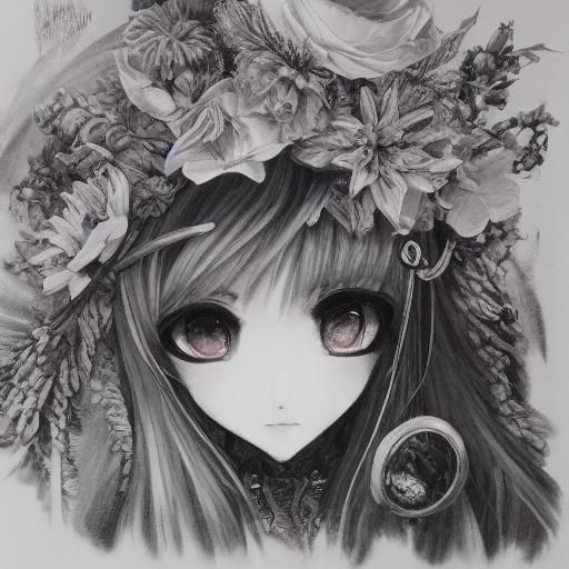 Charcoal Drawing of Girl Painting Cherry Blossoms
