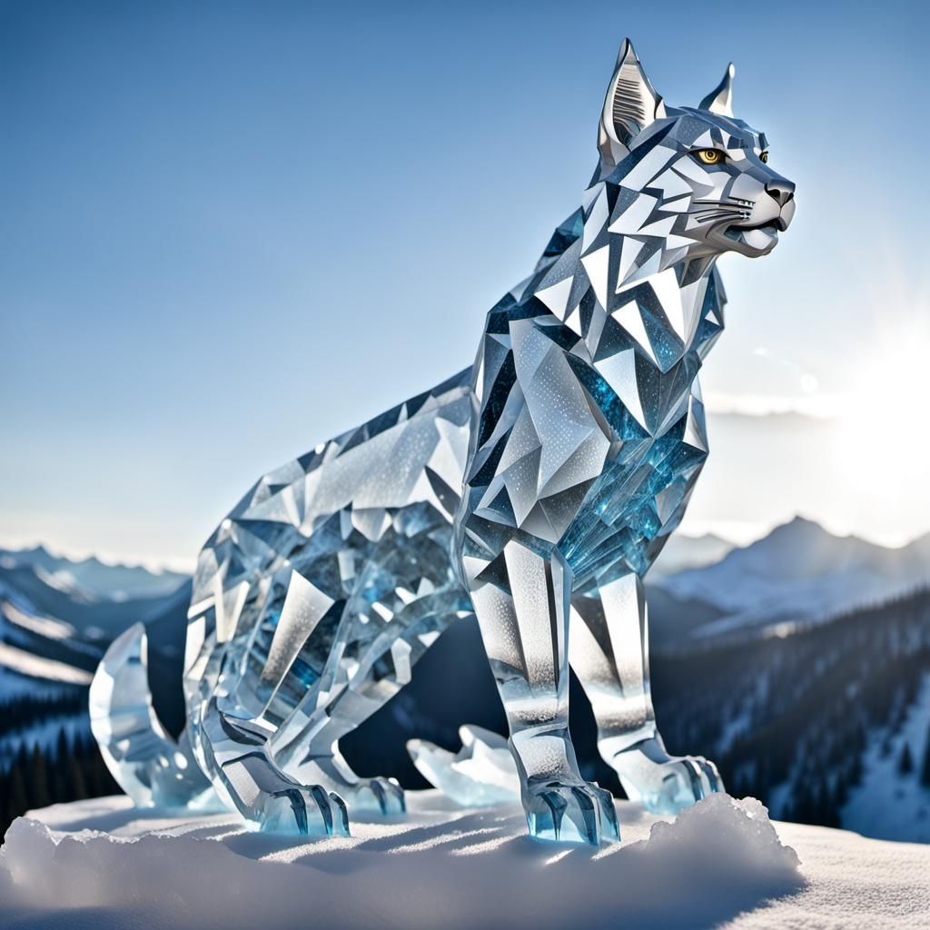 Icy Lynx Sculpture in a Frozen Realm