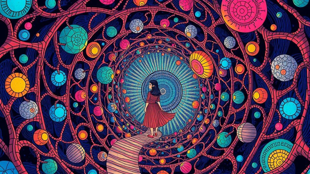 Ethereal Goddess in a Whimsical Spiraling Realm