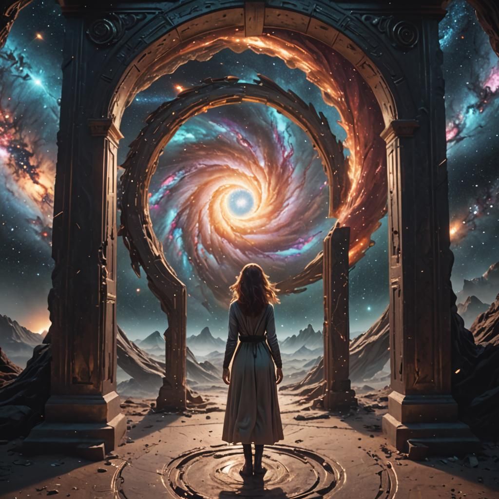 Galactic Portal with Woman in Doorway