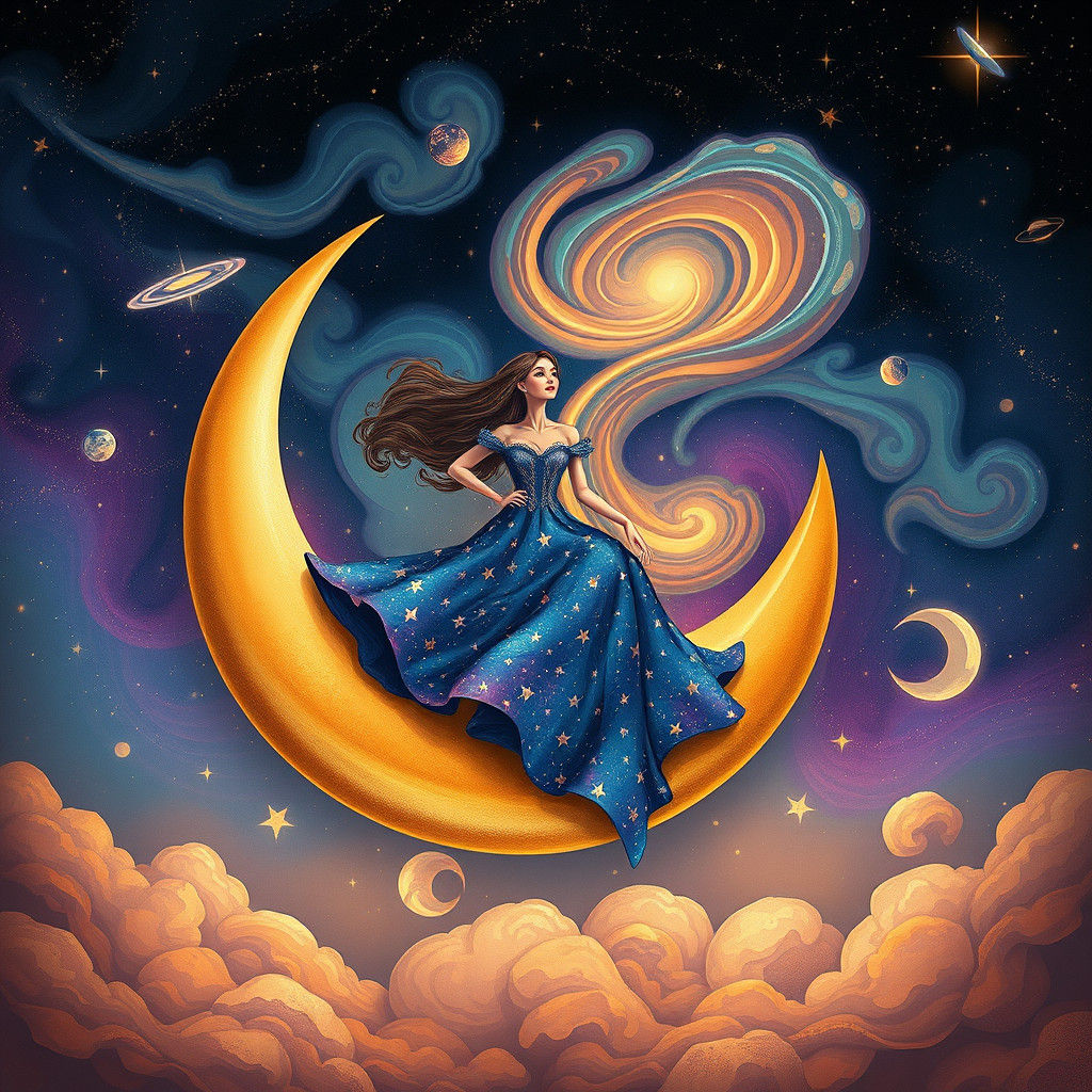 Futuristic Goddess Sits Amidst Celestial Latte Art