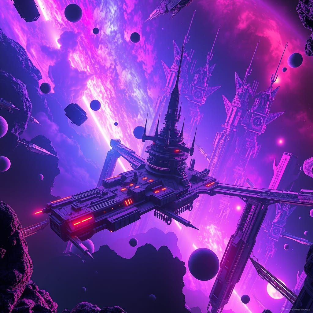 Majestic Space Metropolis Floating in Nebula Depths