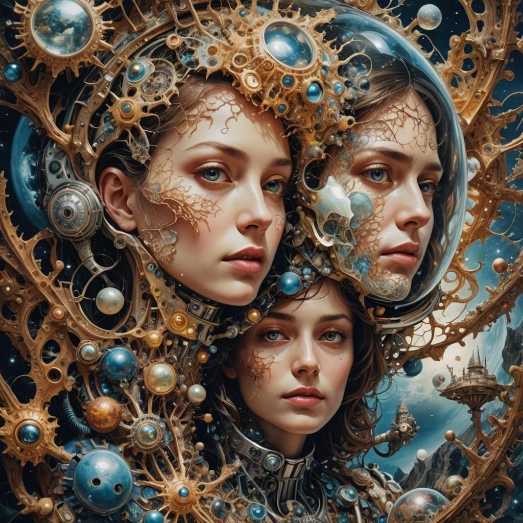 Surreal Spaceman Portrait: Bio-Organic Fractal Fusion