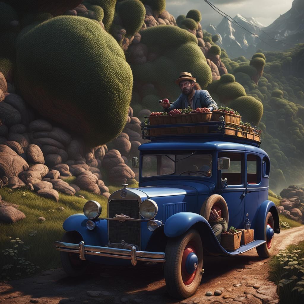 Man Eating Blueberry: Detailed Matte Painting