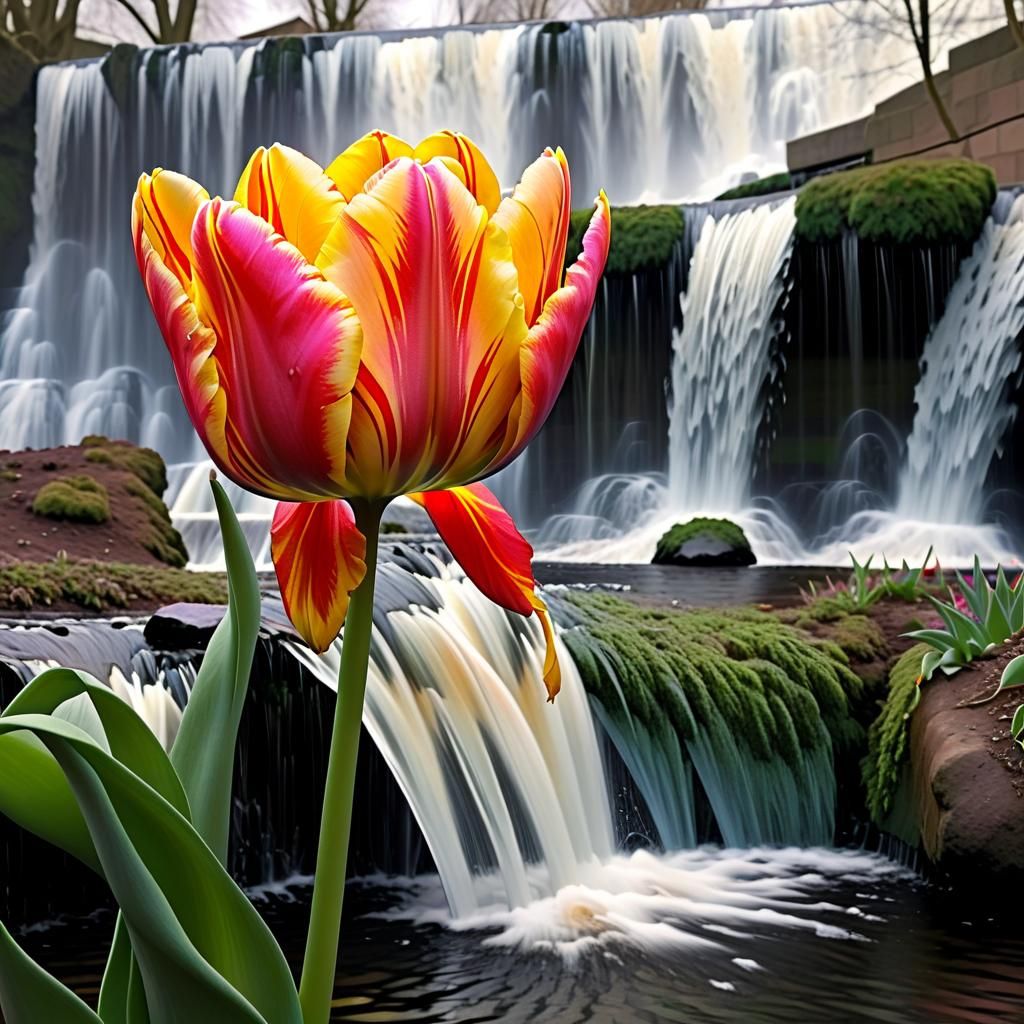 Surreal Tulip Waterfall: An AI Generated Image
