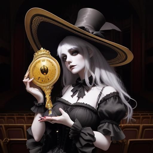 Gothic Alice on Stage with Golden Mad Hatter Hat