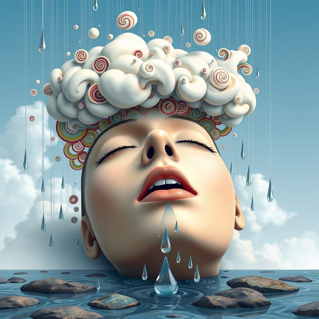 Dreamy Serenity with Whimsical Cloud and Intricate Fractals