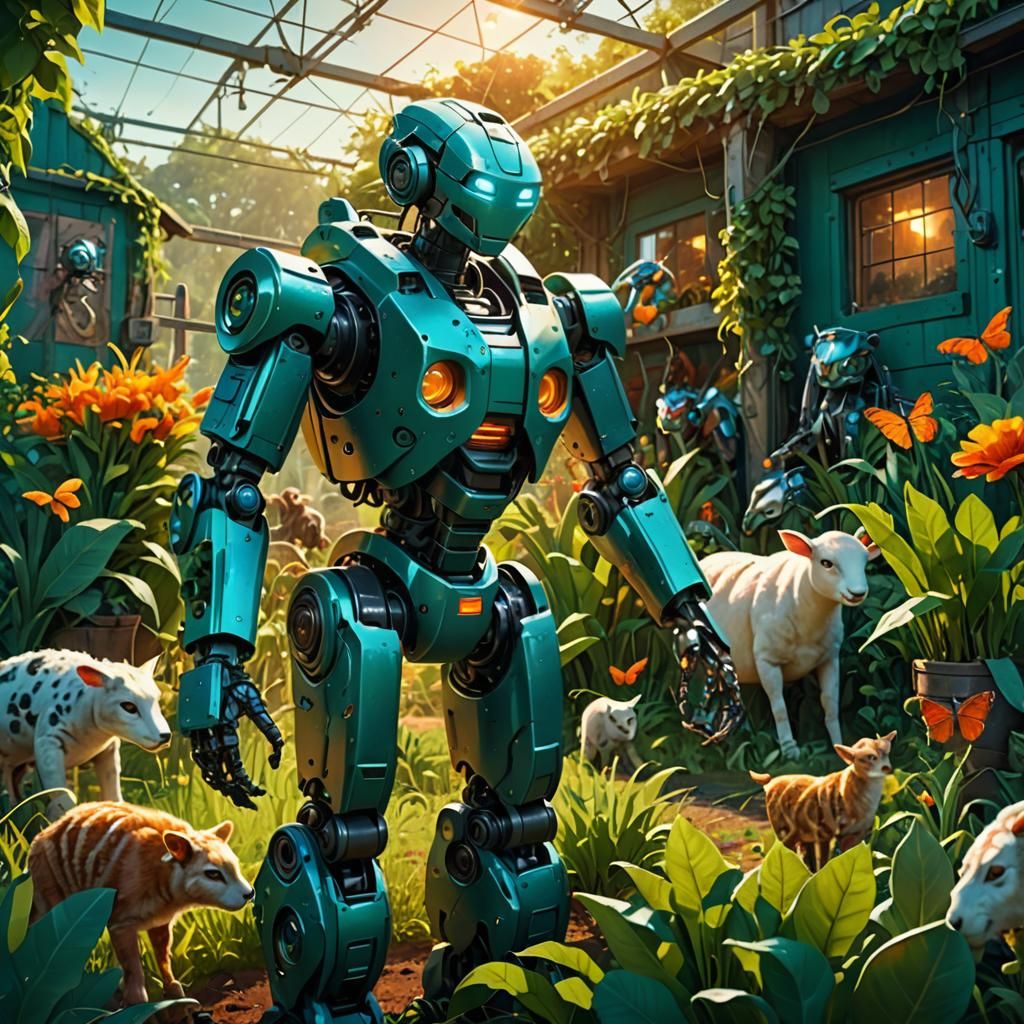 Humanoid Robot Farming with Animals: Hyperrealistic Concept ...