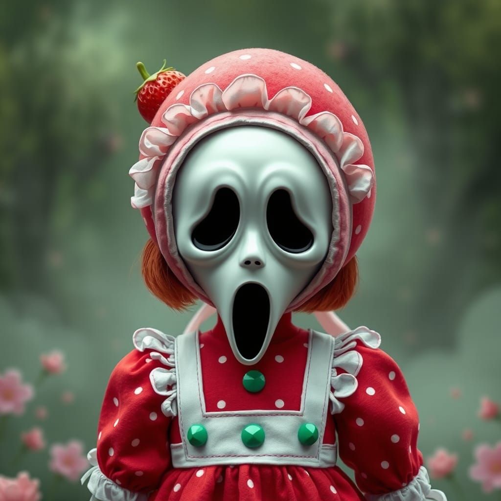 Strawberry Shortcake Ghostface in Ethereal Fantasy Style