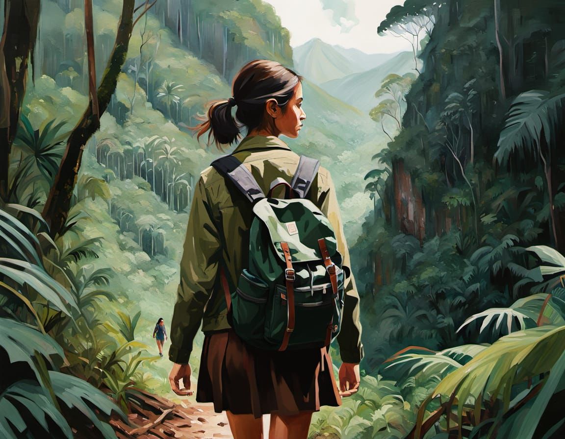 Latina Backpacker Exploring Costa Rican Jungle Painting