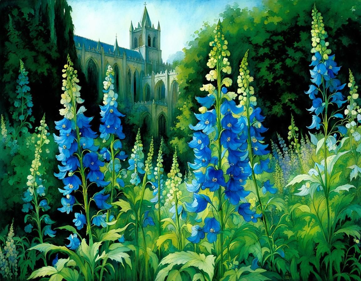 Delphinium and Monkshood in Monastery Garden