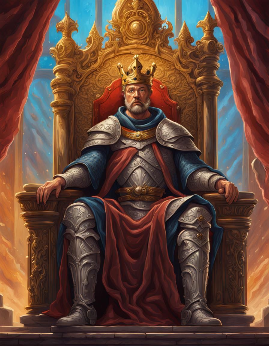 King Arthur on His Throne: Hyperrealistic Illustration