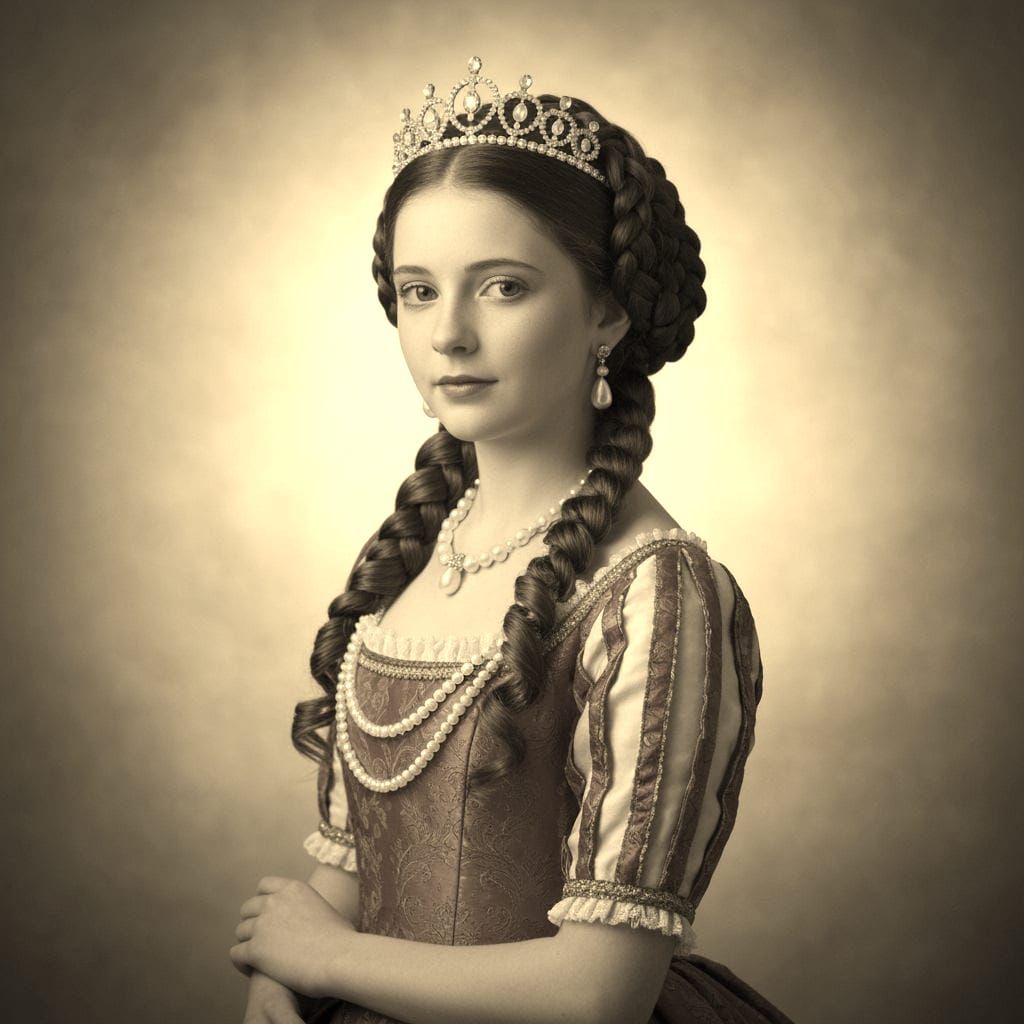 Regal Young Girl: Renaissance Painting with Impasto