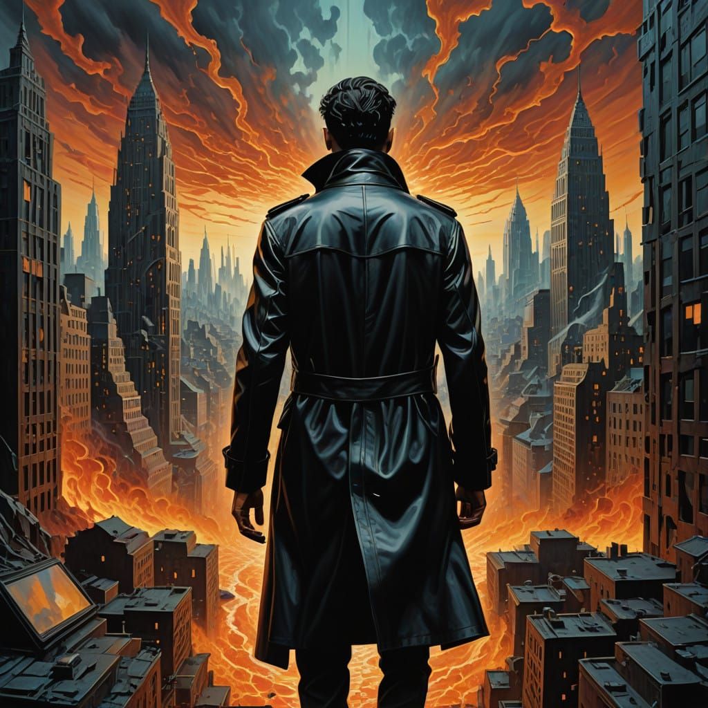 Neo Stands at the Edge of a Melting Cityscape in Cyberpunk S...