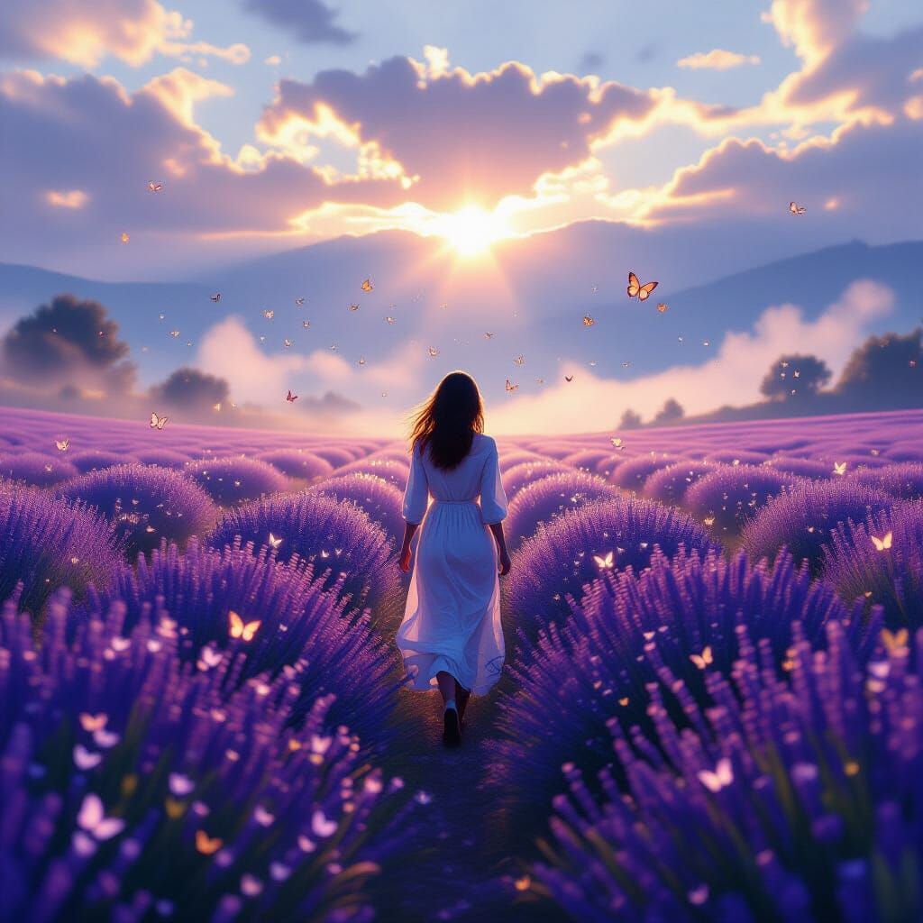 Lavender Fields at Dawn in Digital Painting Style