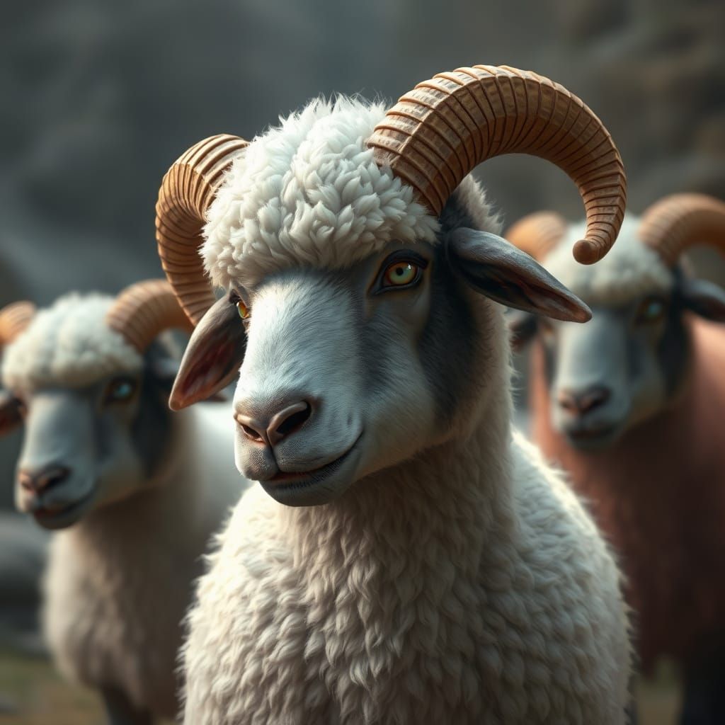 Fantastical Woolly Humanoid with Horns