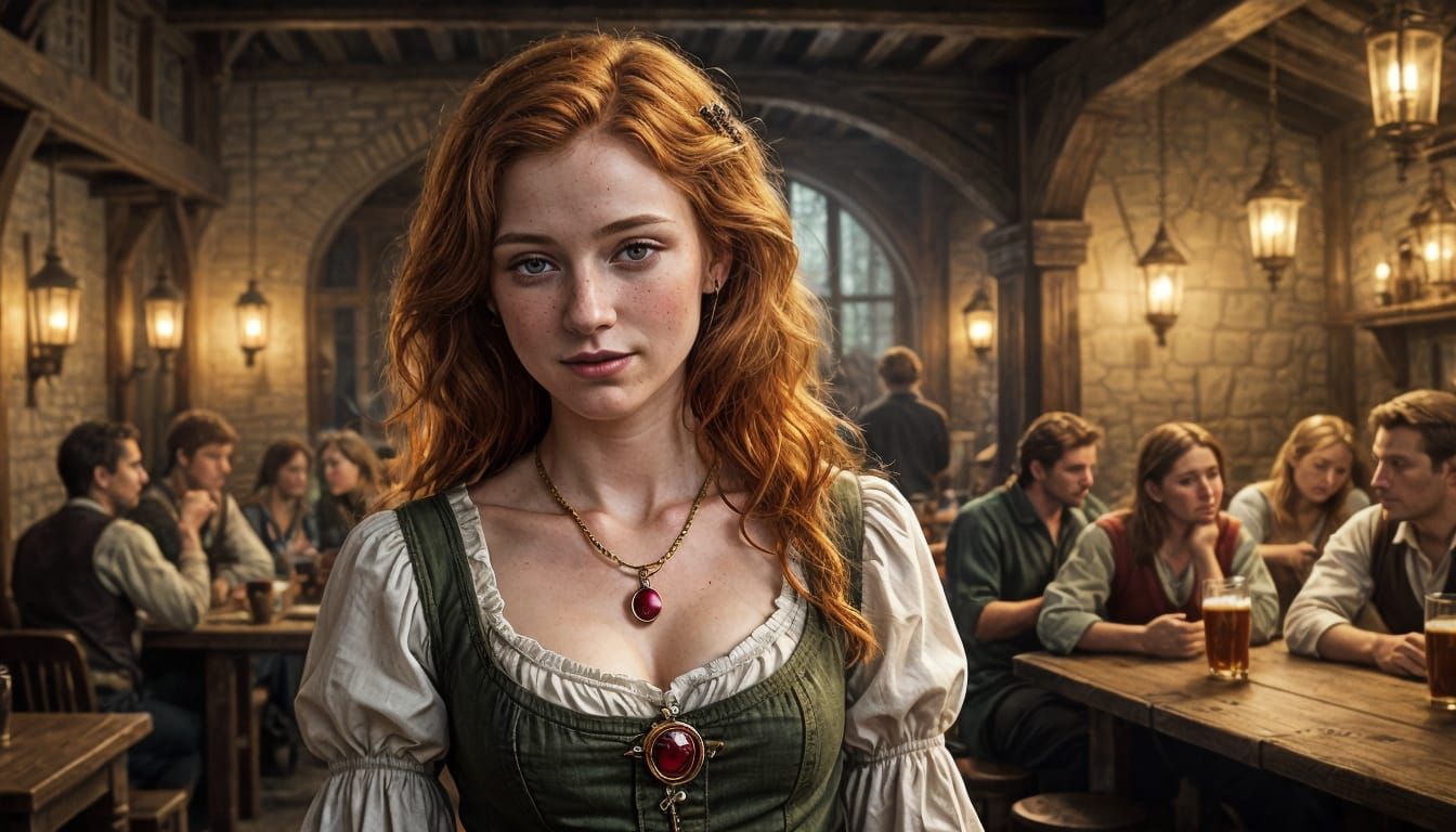 Freckled Ginger Thief in Dim Tavern: Pastel Fantasy Portrait