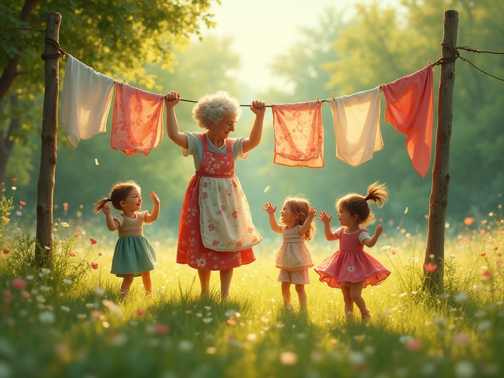 Grandmother's Serene Afternoon in a Lush Green Meadow