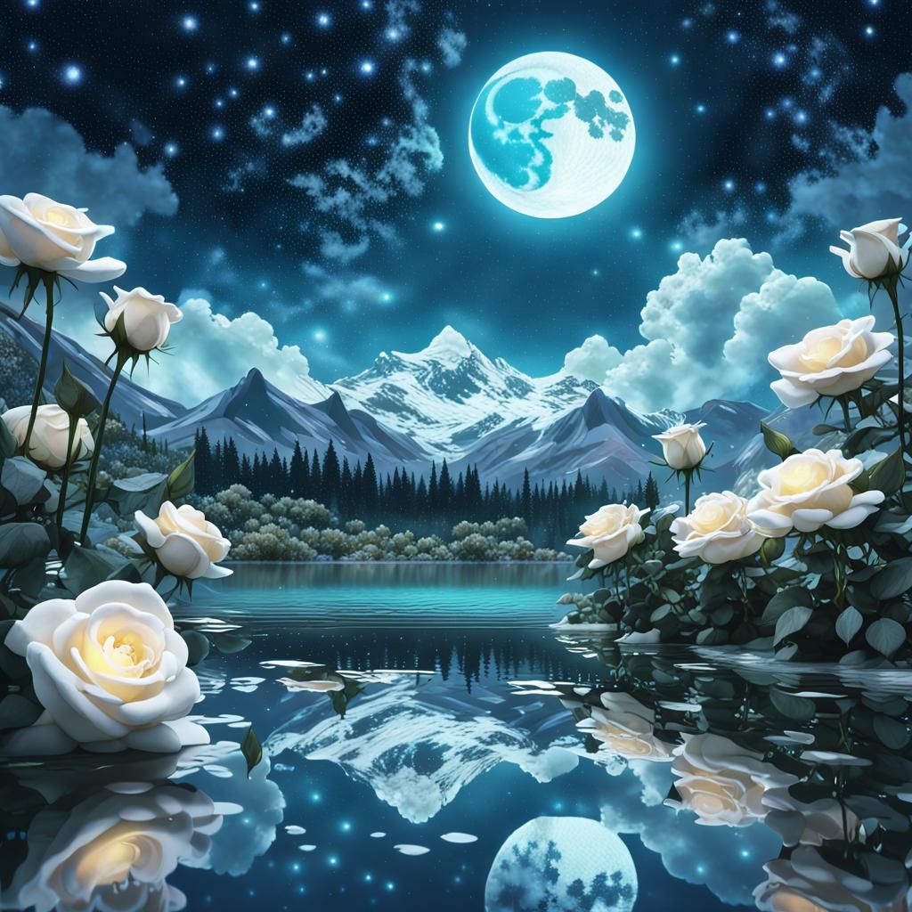 Glowing Lake Under Galaxy Sky: Fantasy Art