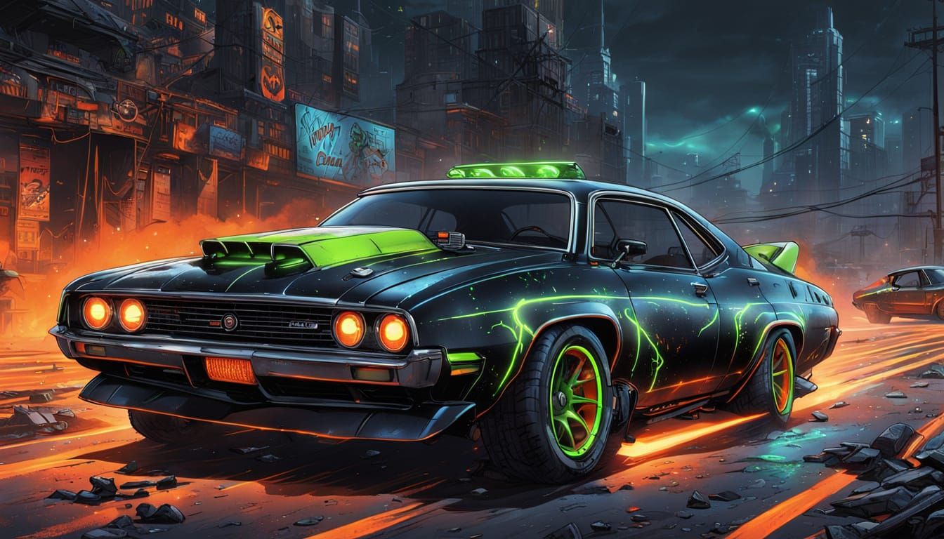 Post-Apocalyptic Hover Car Street Race in Comic Art Style