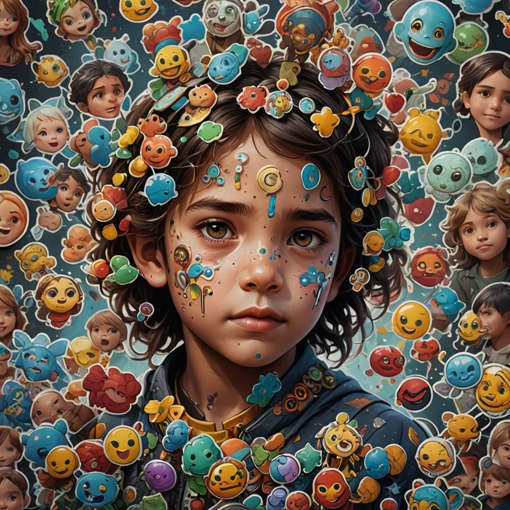 Child's Face Decorated with Colorful Stickers