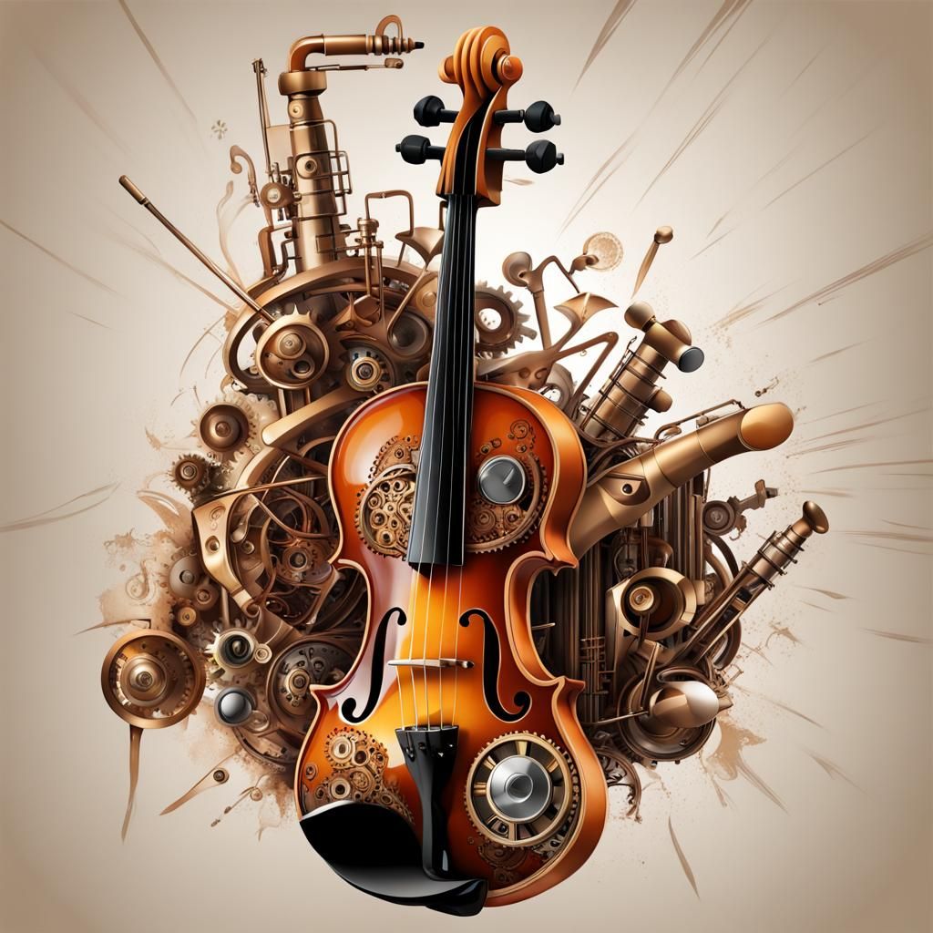 Steampunk Violin Explosion of Musical Notes