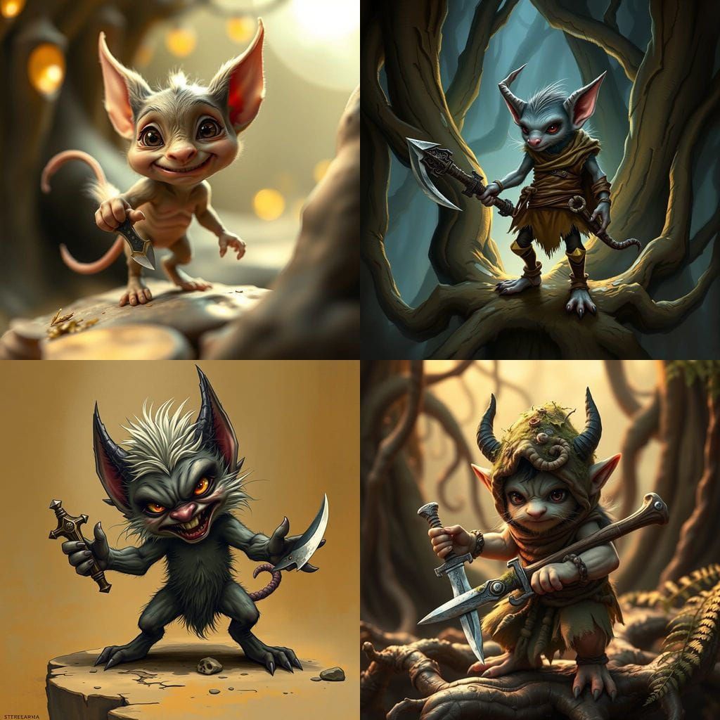 Mischievous Furry Imp Wields Tiny Dagger