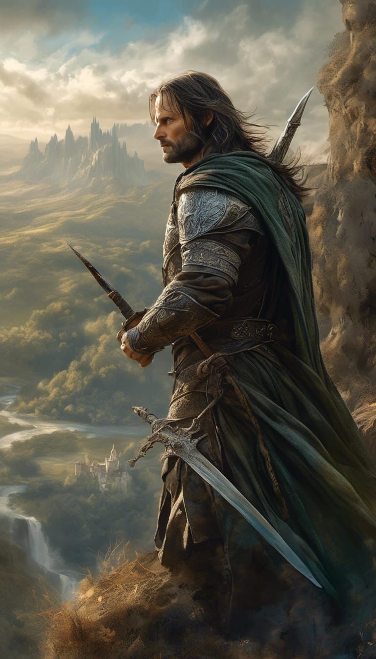 Aragorn Portrait with Sword, Digital Matte Painting