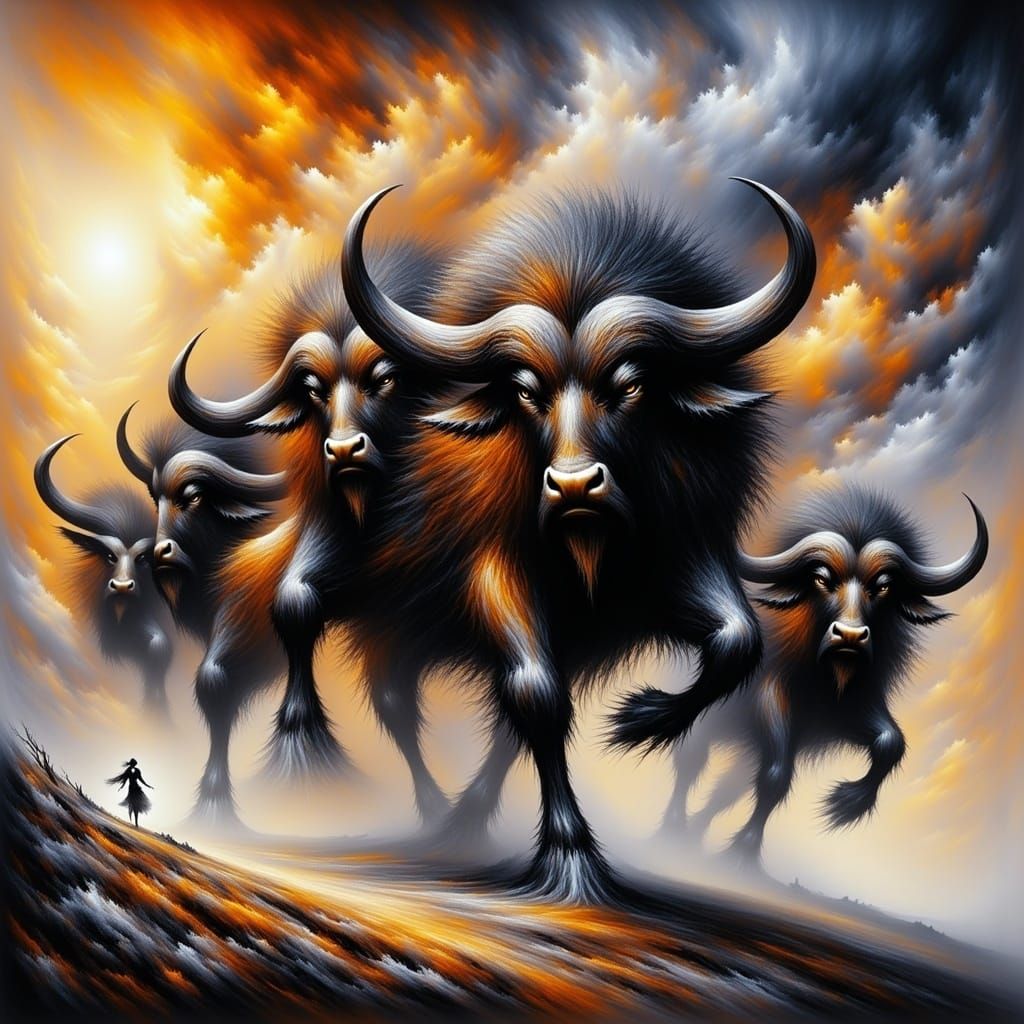 Water Buffalo Football Players in Comic Book Style