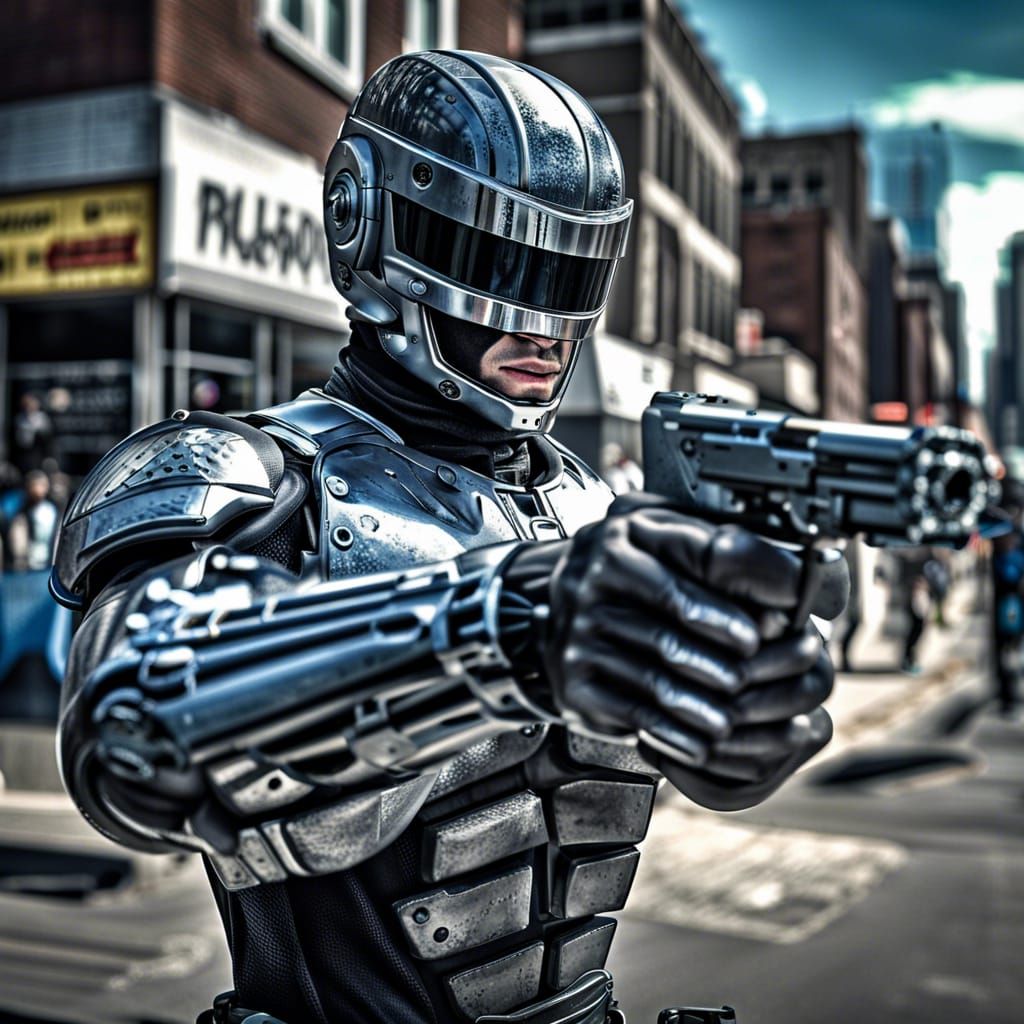 Hyperrealistic Robocop Shoots Auto 9 Pistol in Detroit