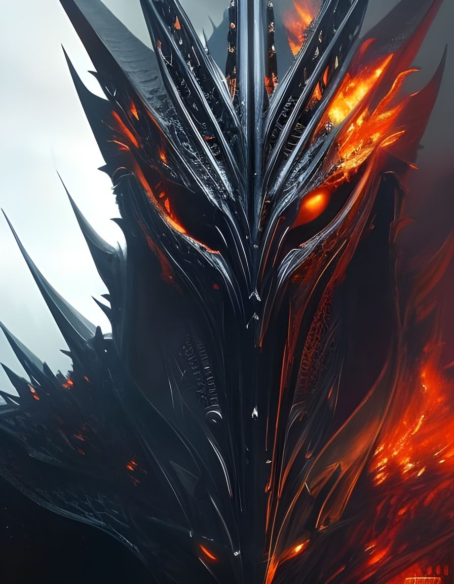 Majestic Sauron Engulfed in Flames: Detailed Fantasy Art