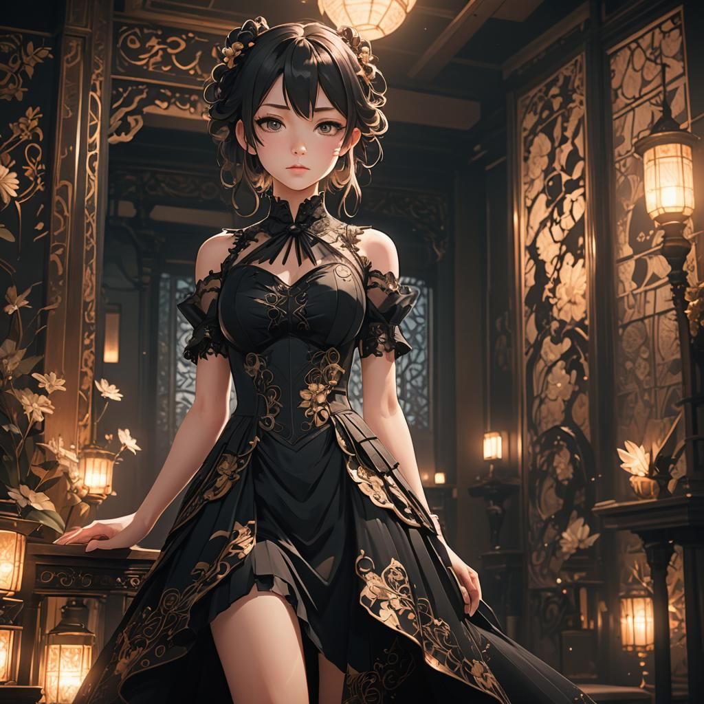 Anya Forger in Black Dress: 3D Anime Art