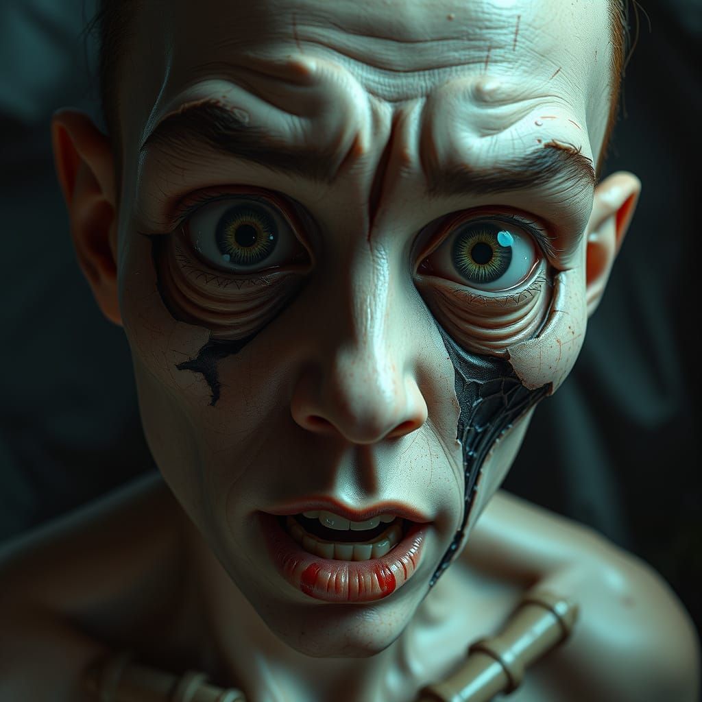 Distorted Face Portrait in Sci-Fi Style