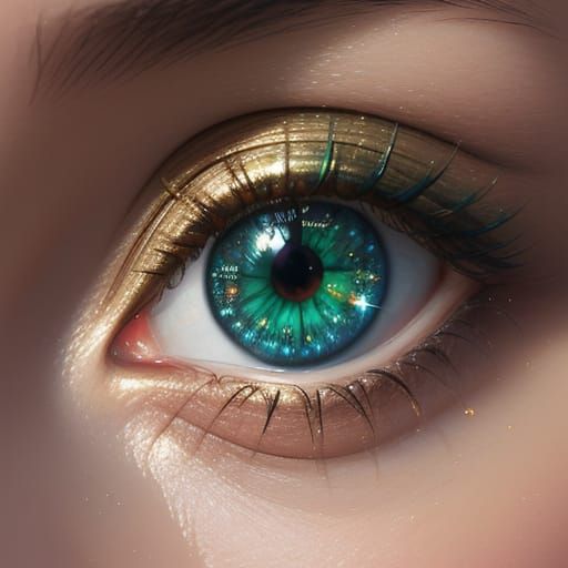 Woman's Realistic Green Teal Eyes with Clear Tears