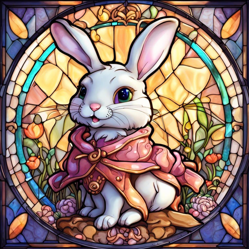 Kawaii Rabbit in Stained Glass Style