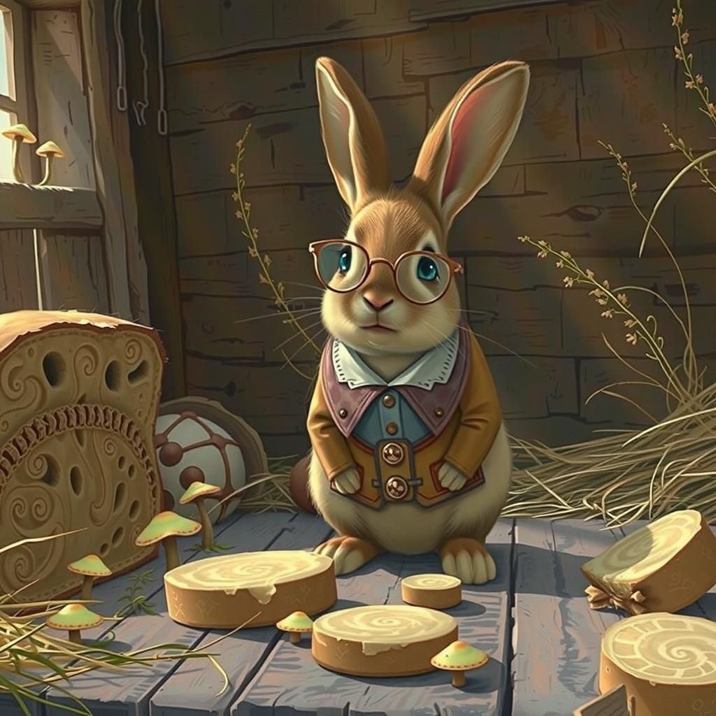 Rabbit in Bread Slice, Whimsical Fairy Tale Scene