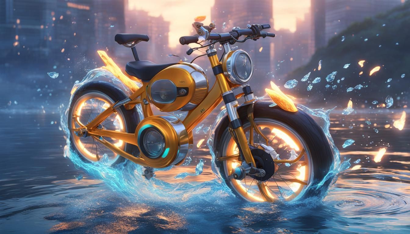 Anime Bicycle with Blue Flames on Water