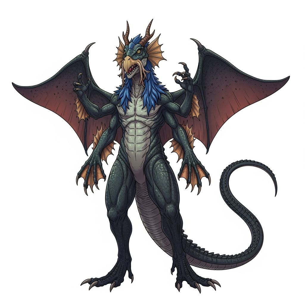 Kaiju Icthzarus: Hybrid Reptilian Beast in Manga Style