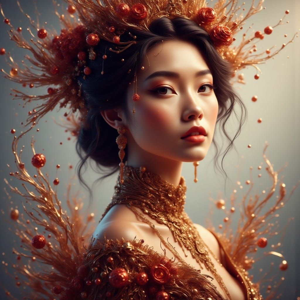 Elegant Fantasy Portrait in Vibrant Triadic Colors