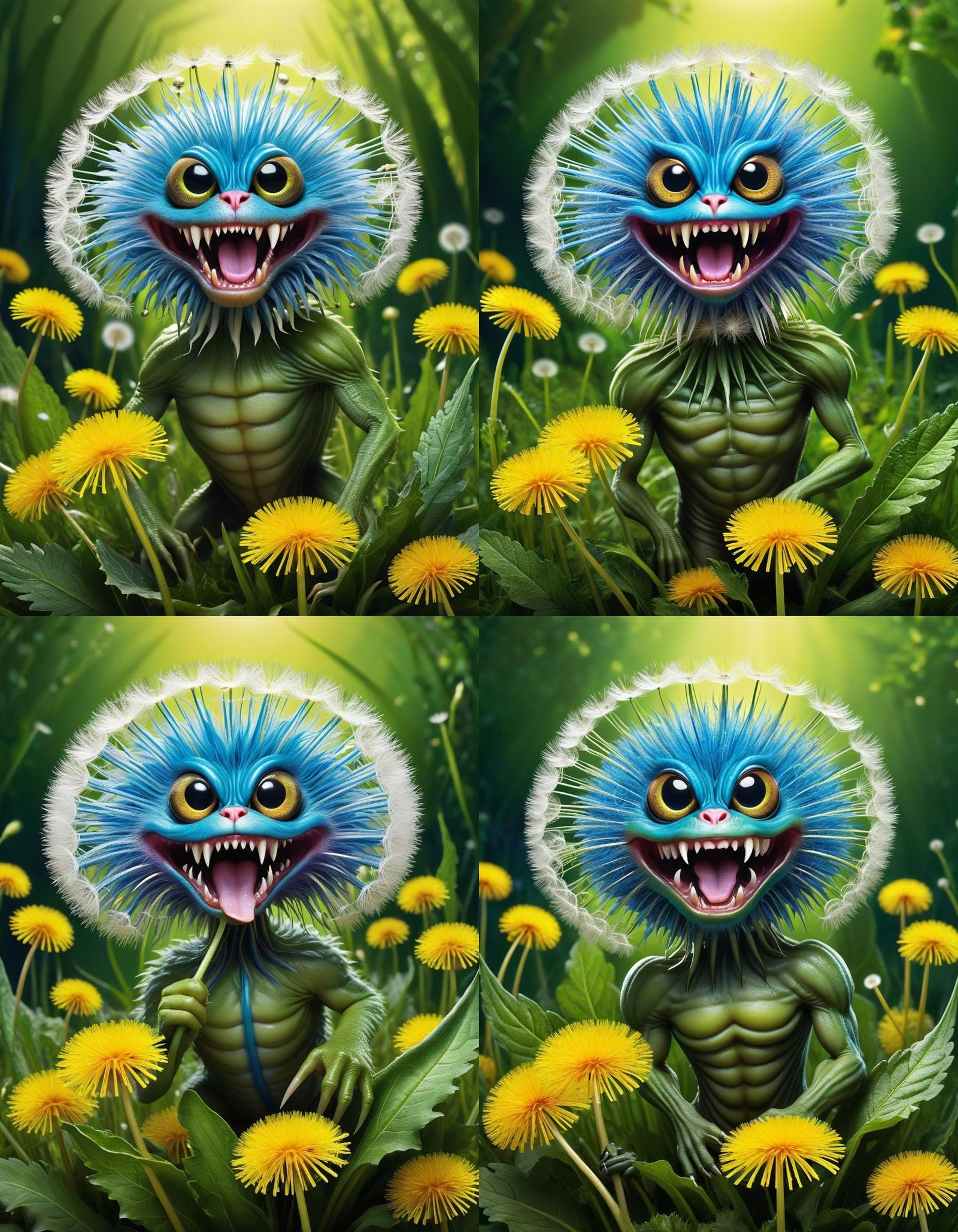 Dandelion Monster Army Overtakes Garden: Hyperrealistic Art