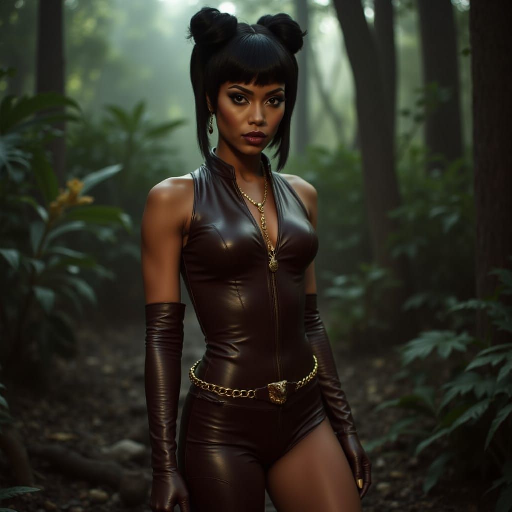 Vixen Superhero in Dark Jungle, Dramatic Lighting