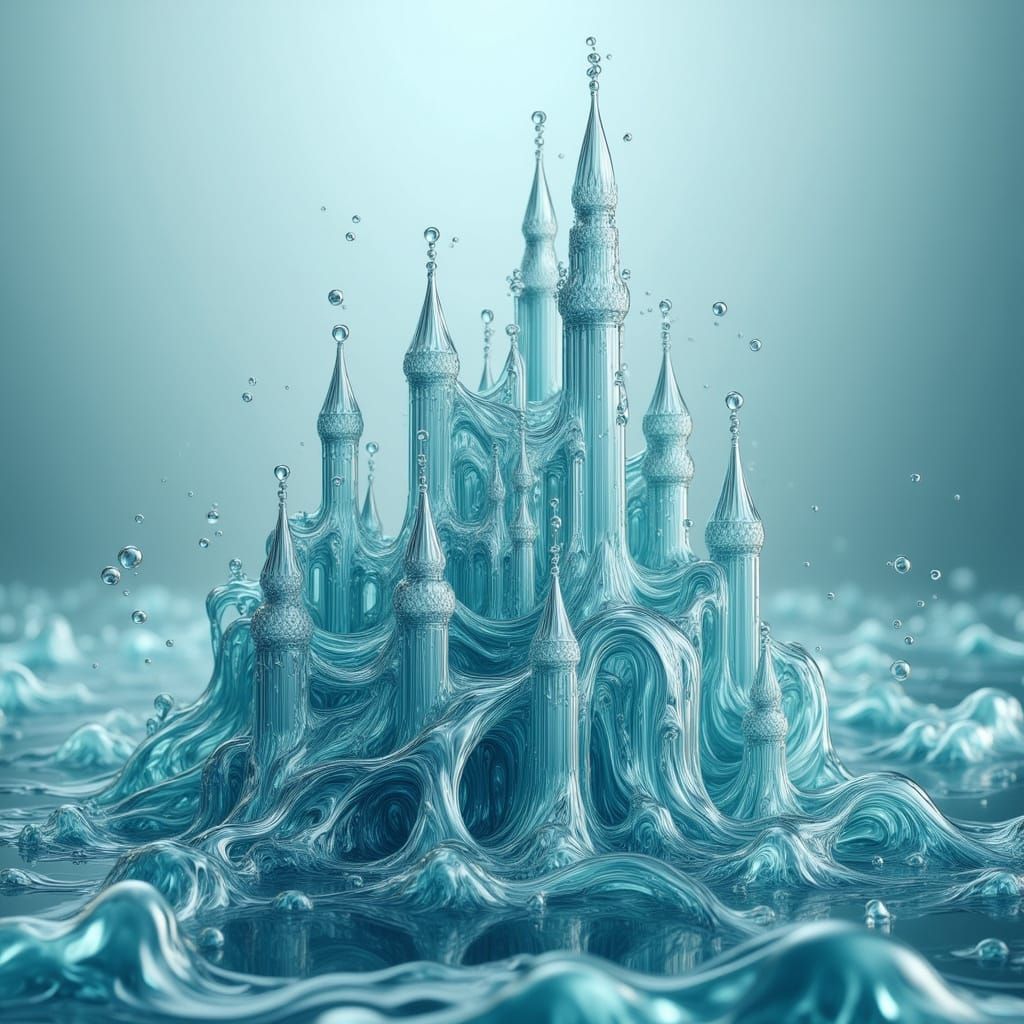 Water Castle with Musical Bubbles in Fluid Art Style