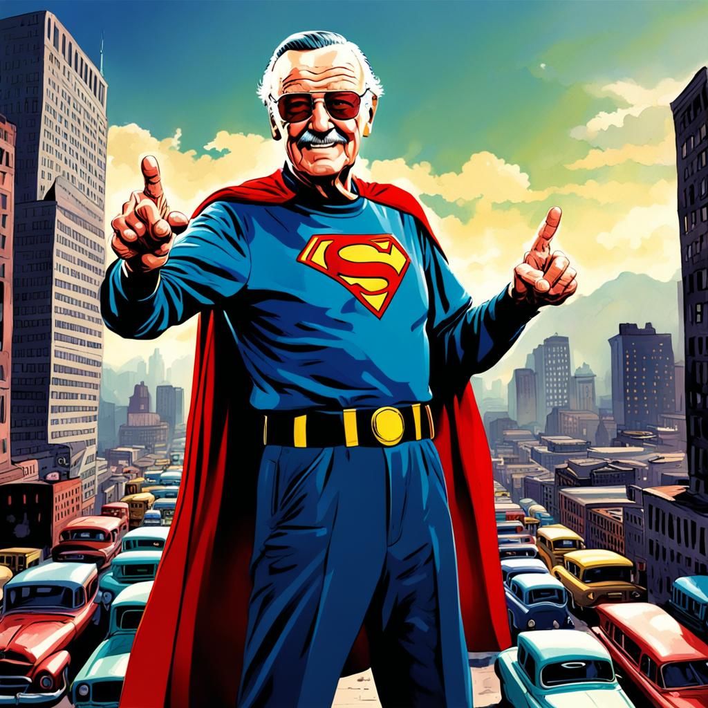 Stan Lee as a Colorful Fantasy Action Superhero