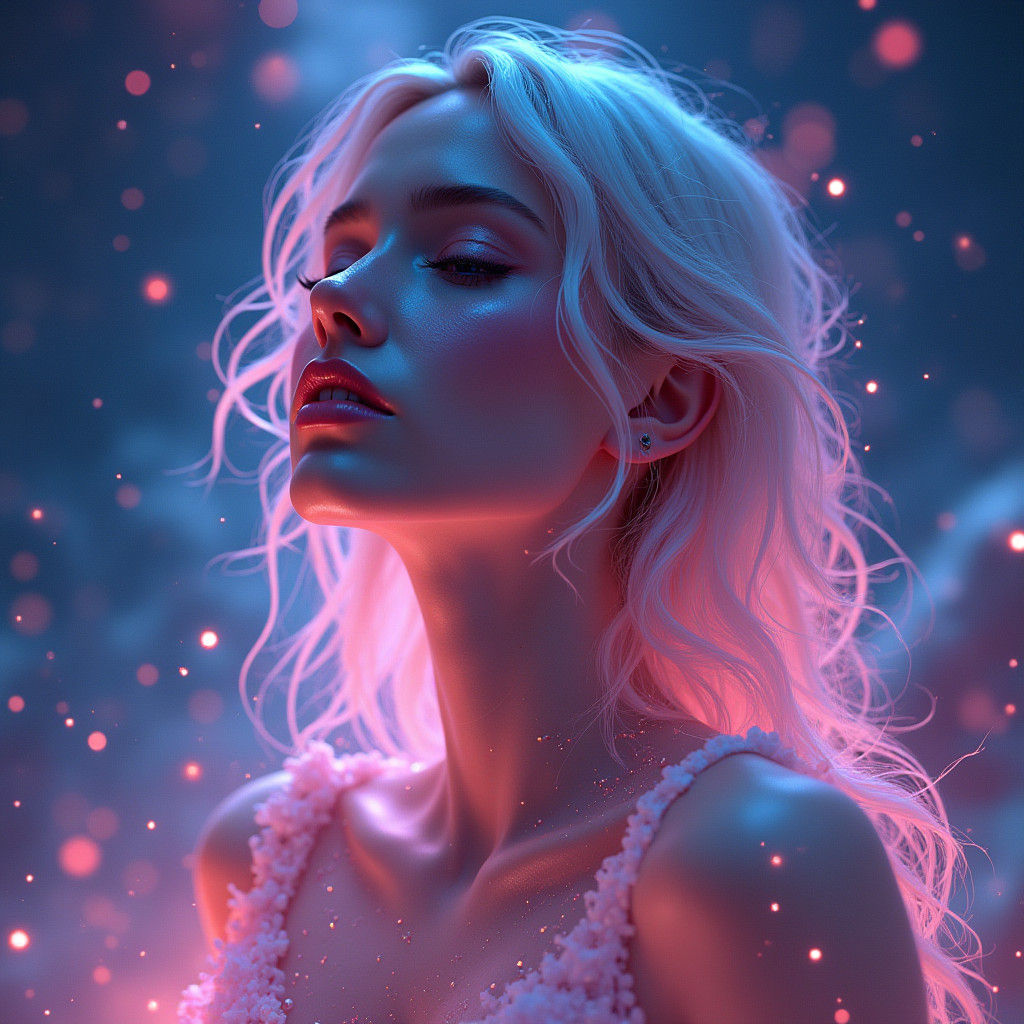 Ethereal Woman Embraced by Universe, Detailed Matte Painting
