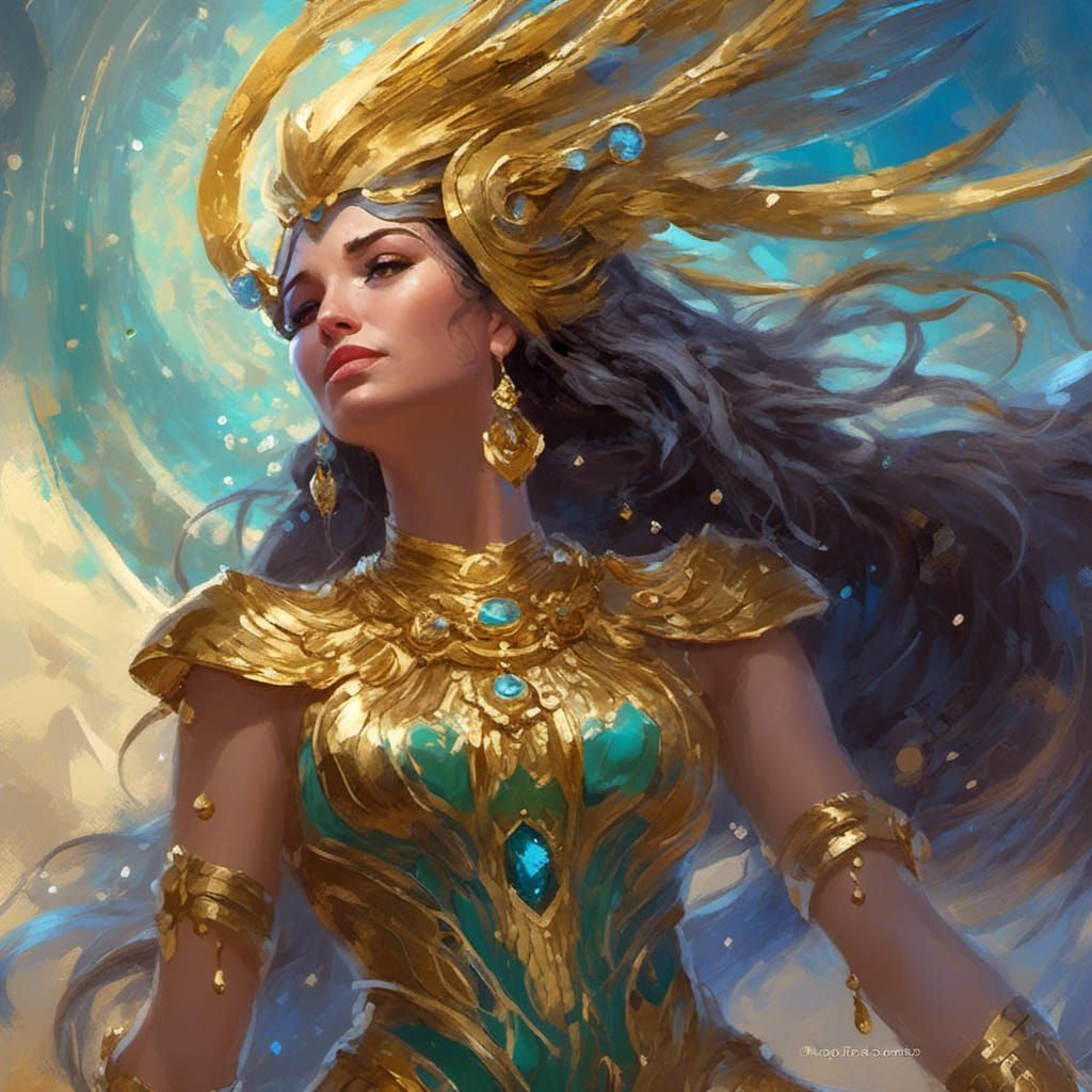 Majestic Woman with Flowing Hair, Digital Art