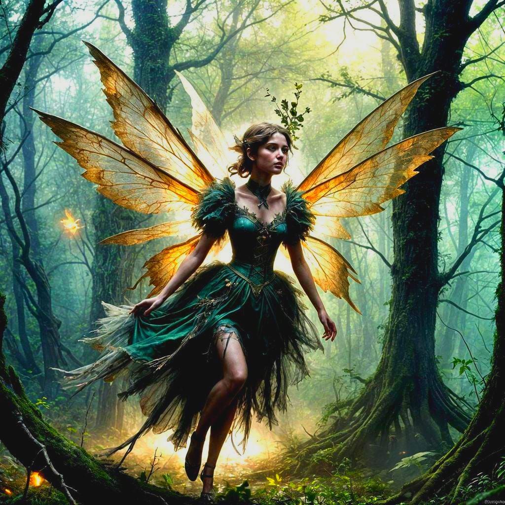 Sinister Fairy Flying Through Forest