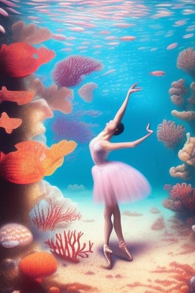Ballerina in Great Barrier Reef, Hyperrealistic Art
