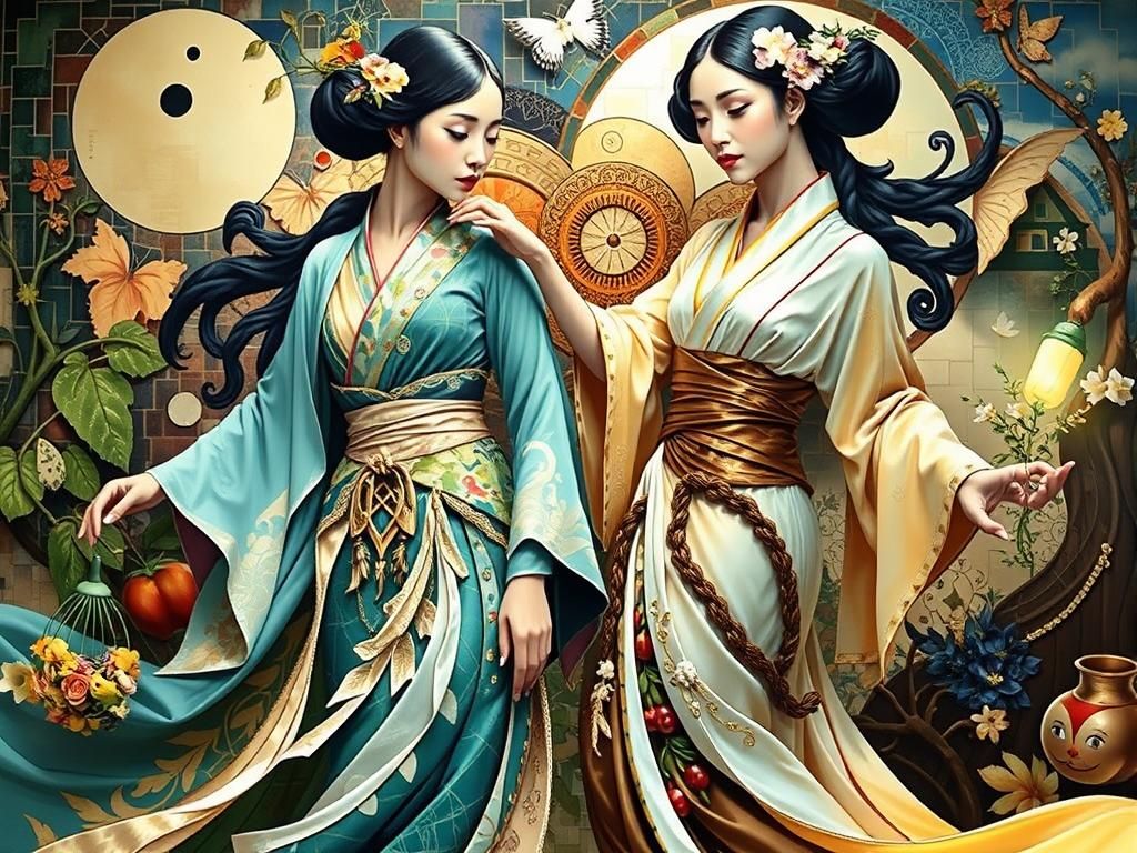 Mosaic Bayadère Robes with Grapevines, Pop Surrealism