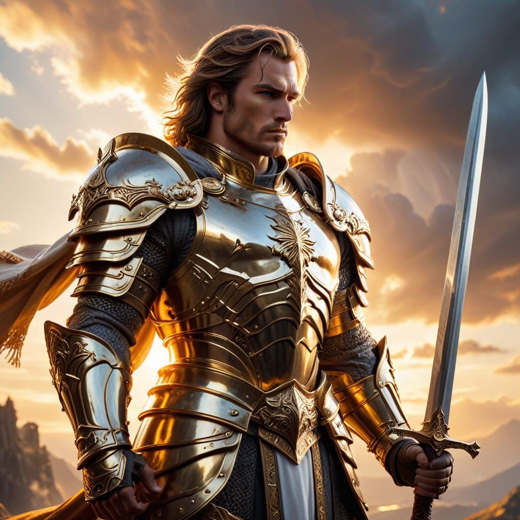 Legendary Holy Paladin - Cinematic Fantasy Landscape in Background