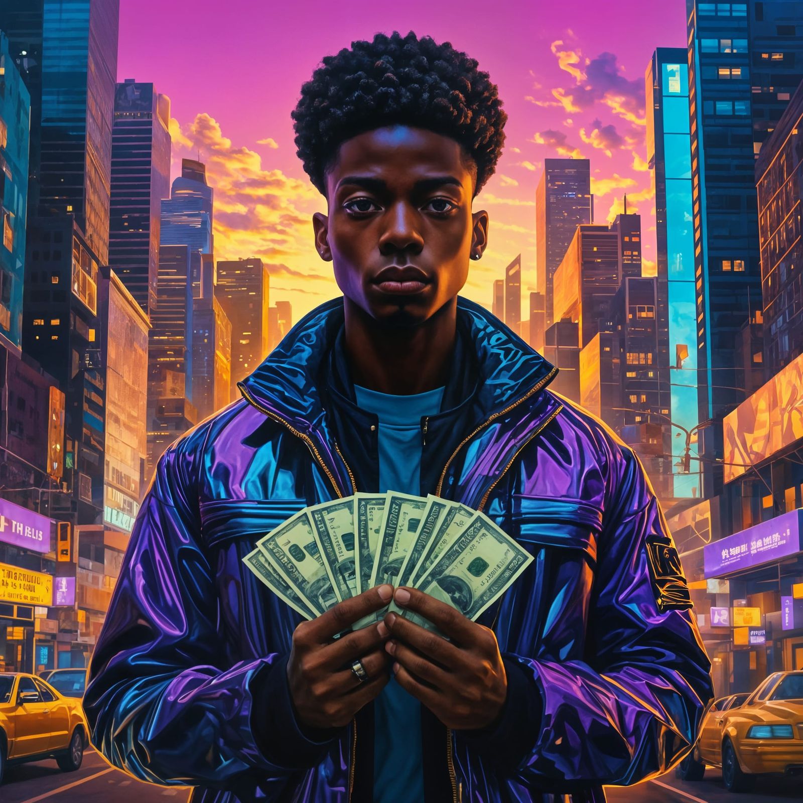 Afrofuturist Visionary in Neon Metropolis